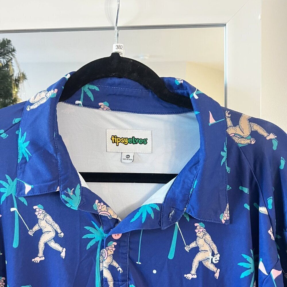 382 Tipsy Elves Bigfoot Short Sleeve Polo Size XXL Color Blue - Picture 5 of 7